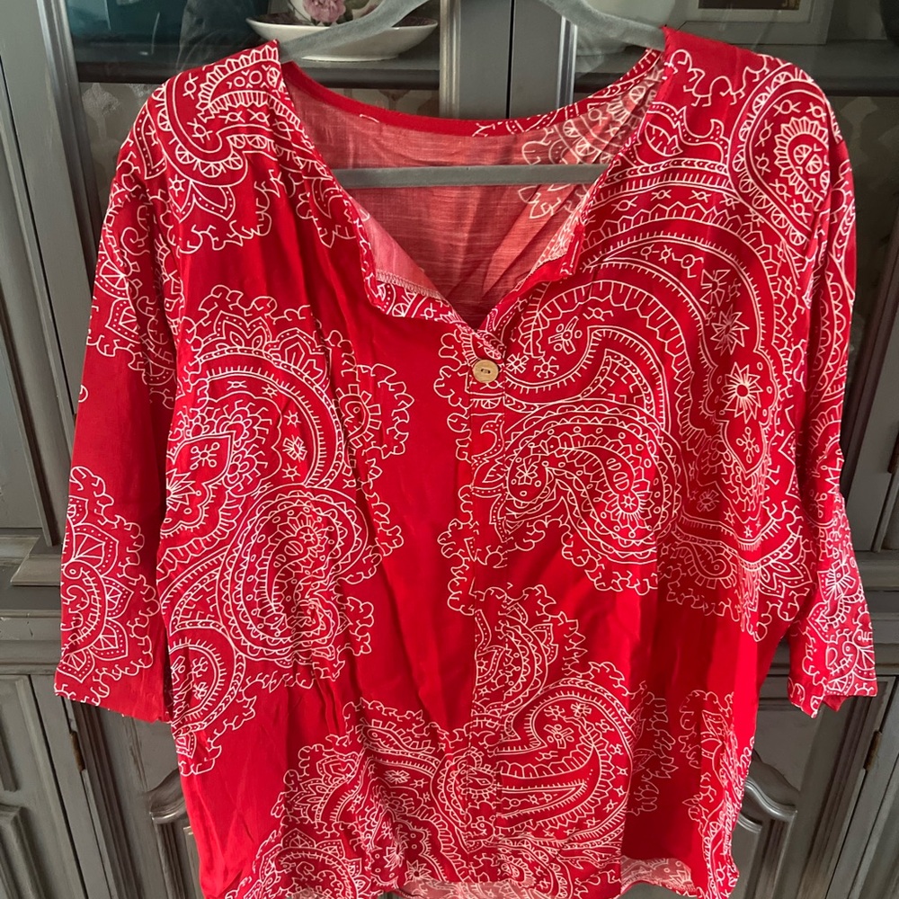 Elegant Red Paisley Women's Blouse
